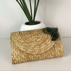 Straw clutch w/ peacock feathers - BRAND NEW